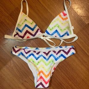 New White Rainbow Chevron Bikini Two Piece Set